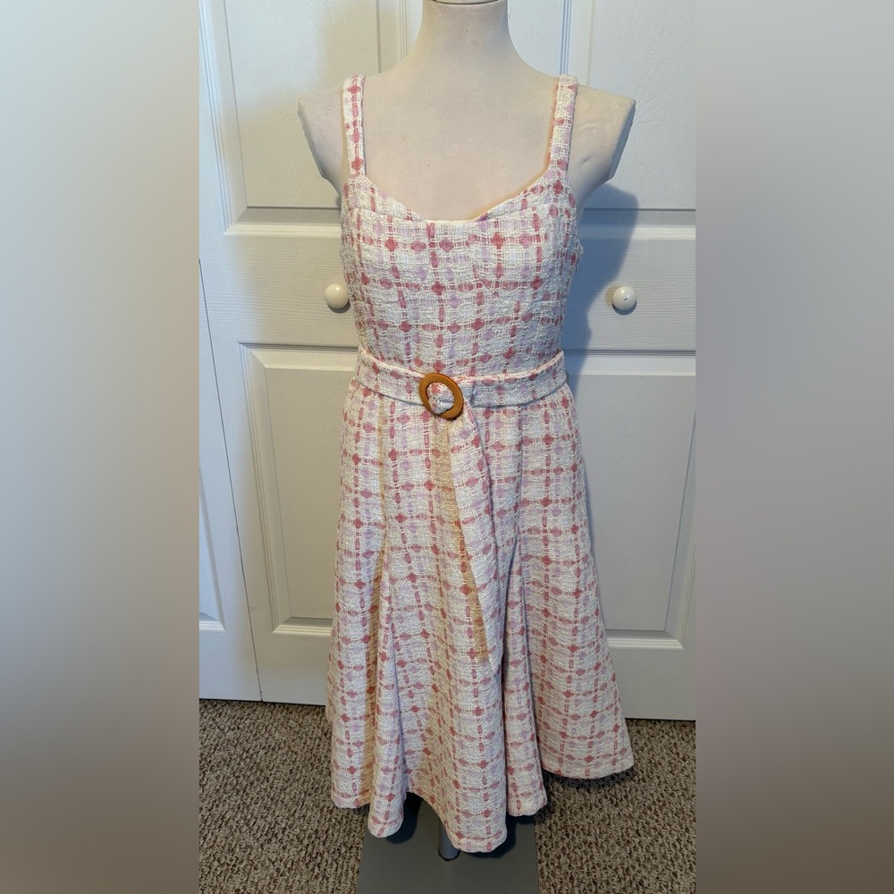 🍁 NWT English Factory Belted Fit and Flare Tweed Midi Dress